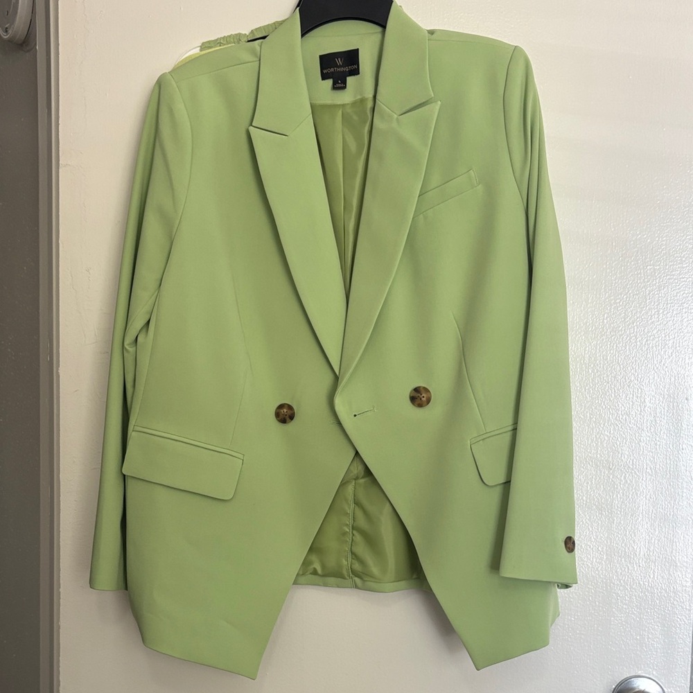 Worthington Light Green Double-Breasted Blazer